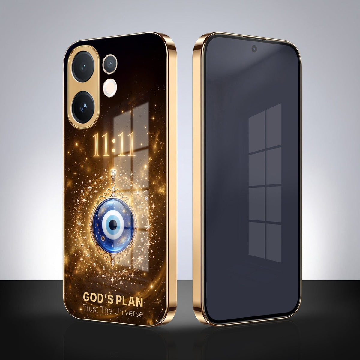 Vivo T4 Pro 5G God’s Plan Evil Eye Gold Electroplated Glass Phone Back Case