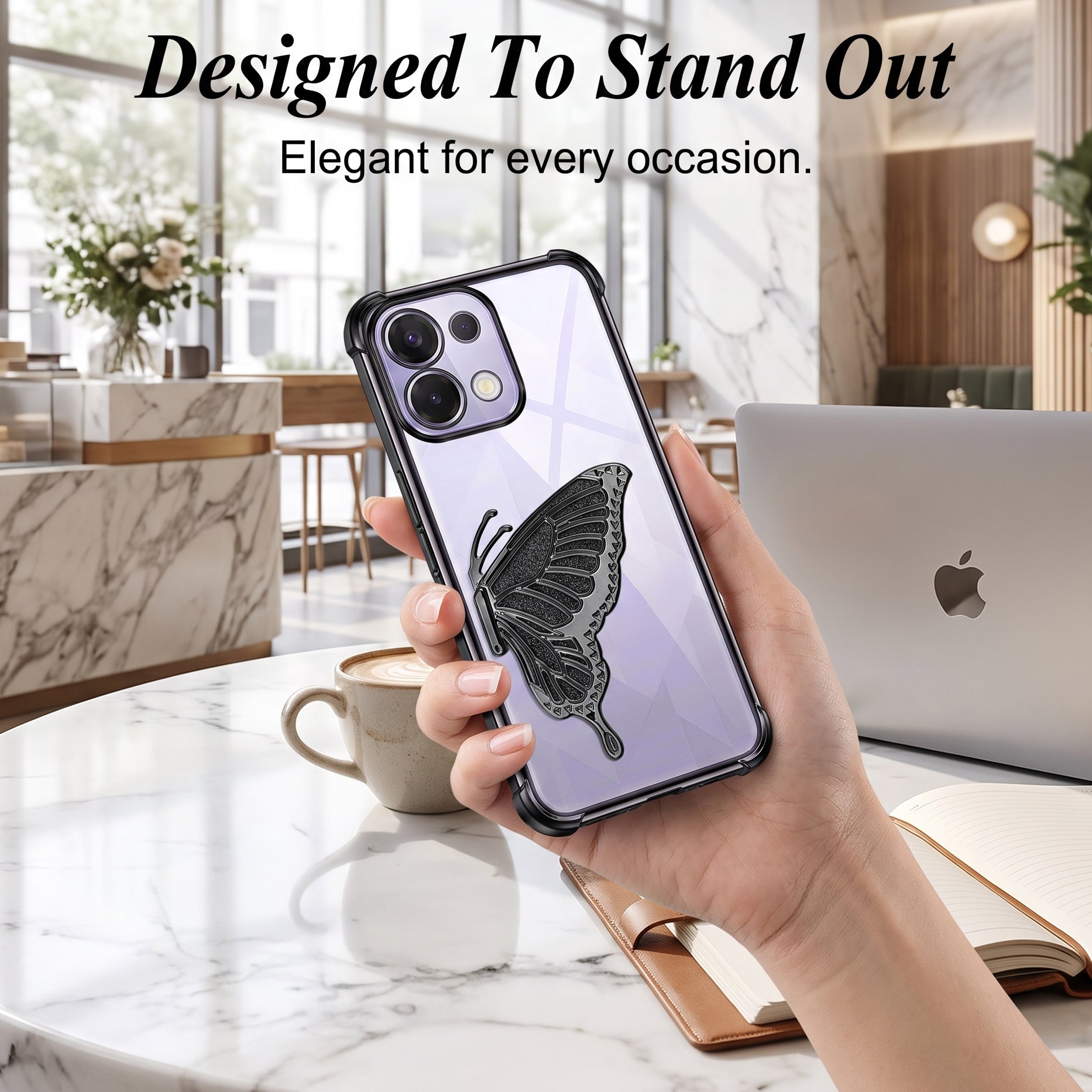 Oppo K13 5G Premium Butterfly Glitter Stand Transparent Shockproof Airbag Phone Case