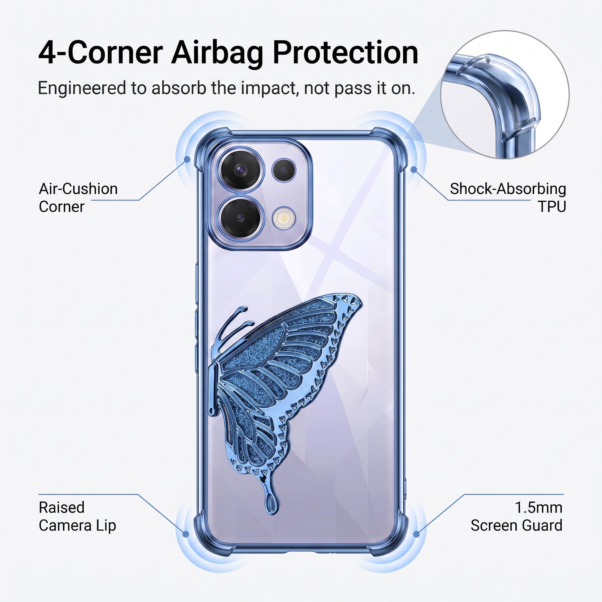 Oppo K13 5G Premium Butterfly Glitter Stand Transparent Shockproof Airbag Phone Case