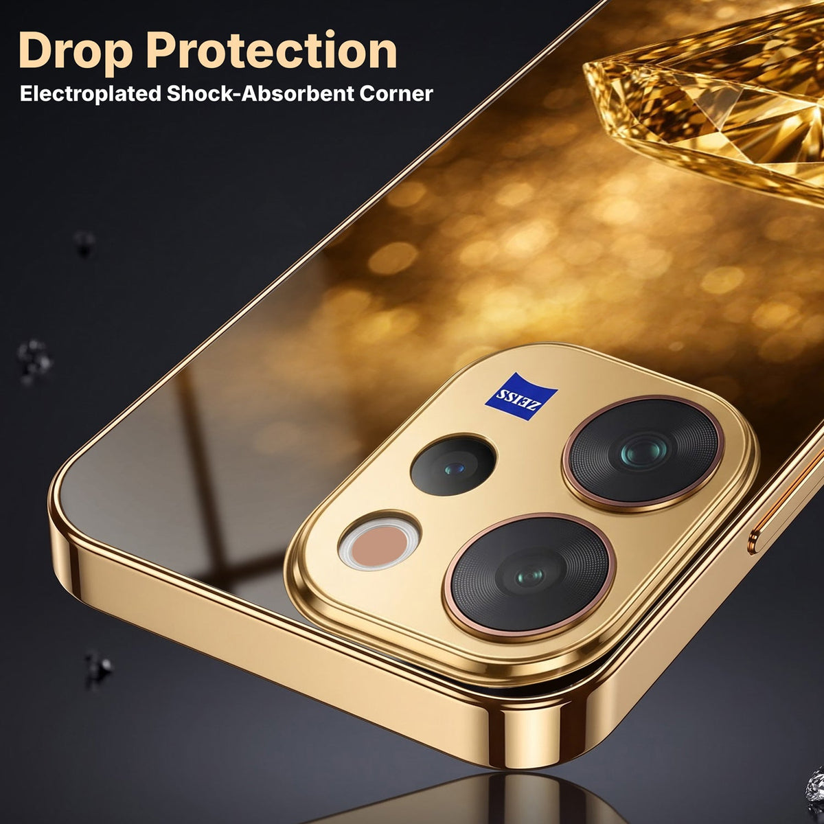 Vivo V70 5G Golden Diamond Gold Electroplated Glass Phone Back Case