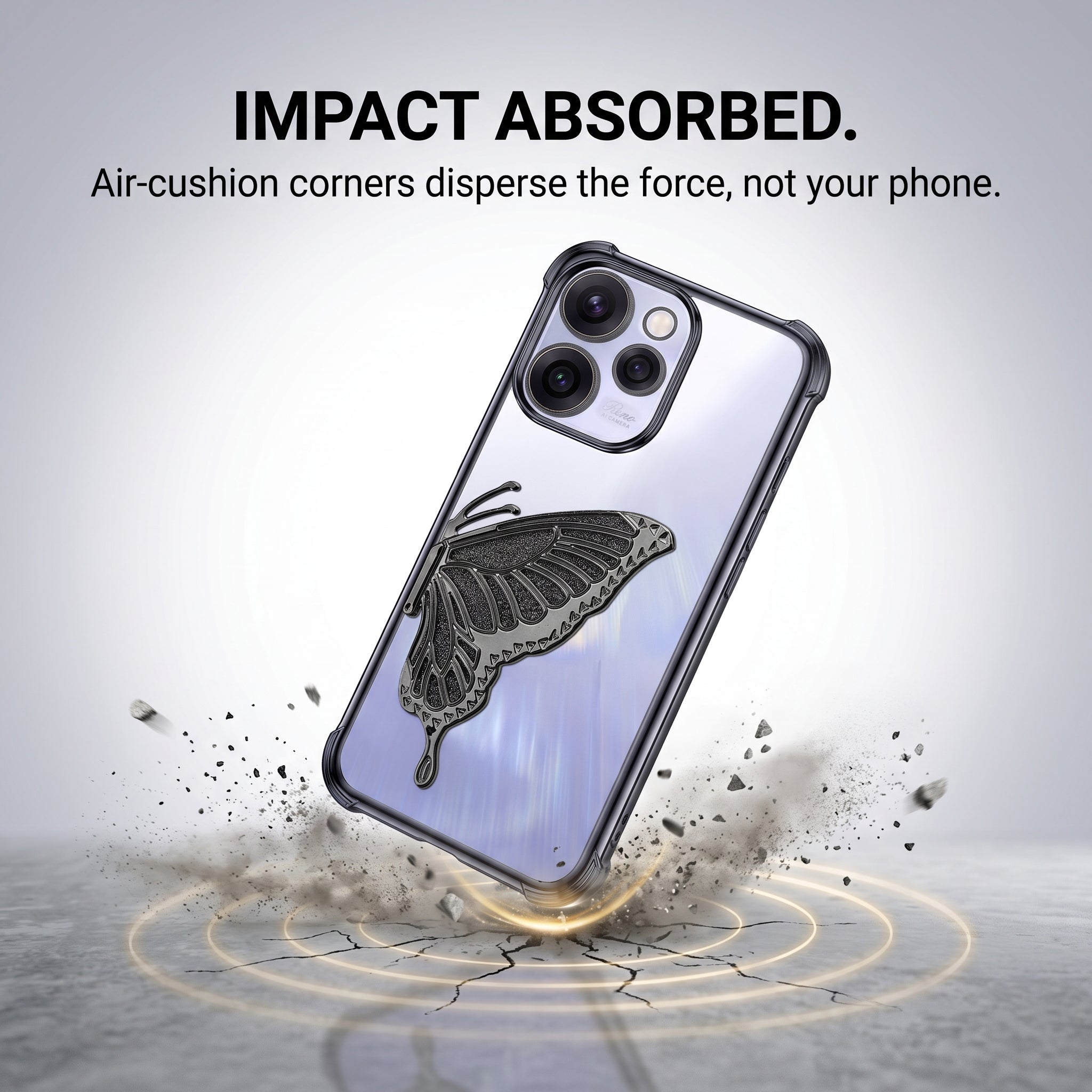 Oppo Reno 15 Pro Mini 5G Premium Butterfly Glitter Stand Transparent Shockproof Airbag Phone Case