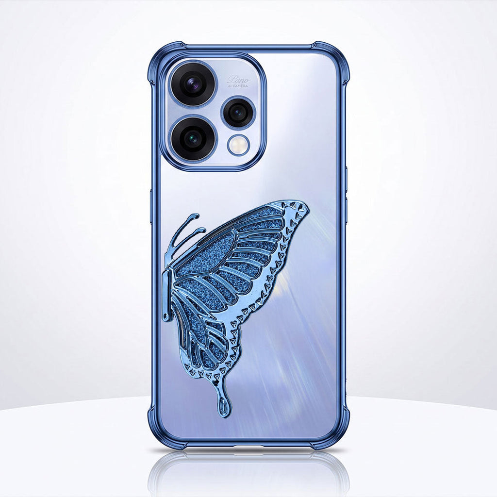 Oppo Reno 15 5G Premium Butterfly Glitter Stand Transparent Shockproof Airbag Phone Case