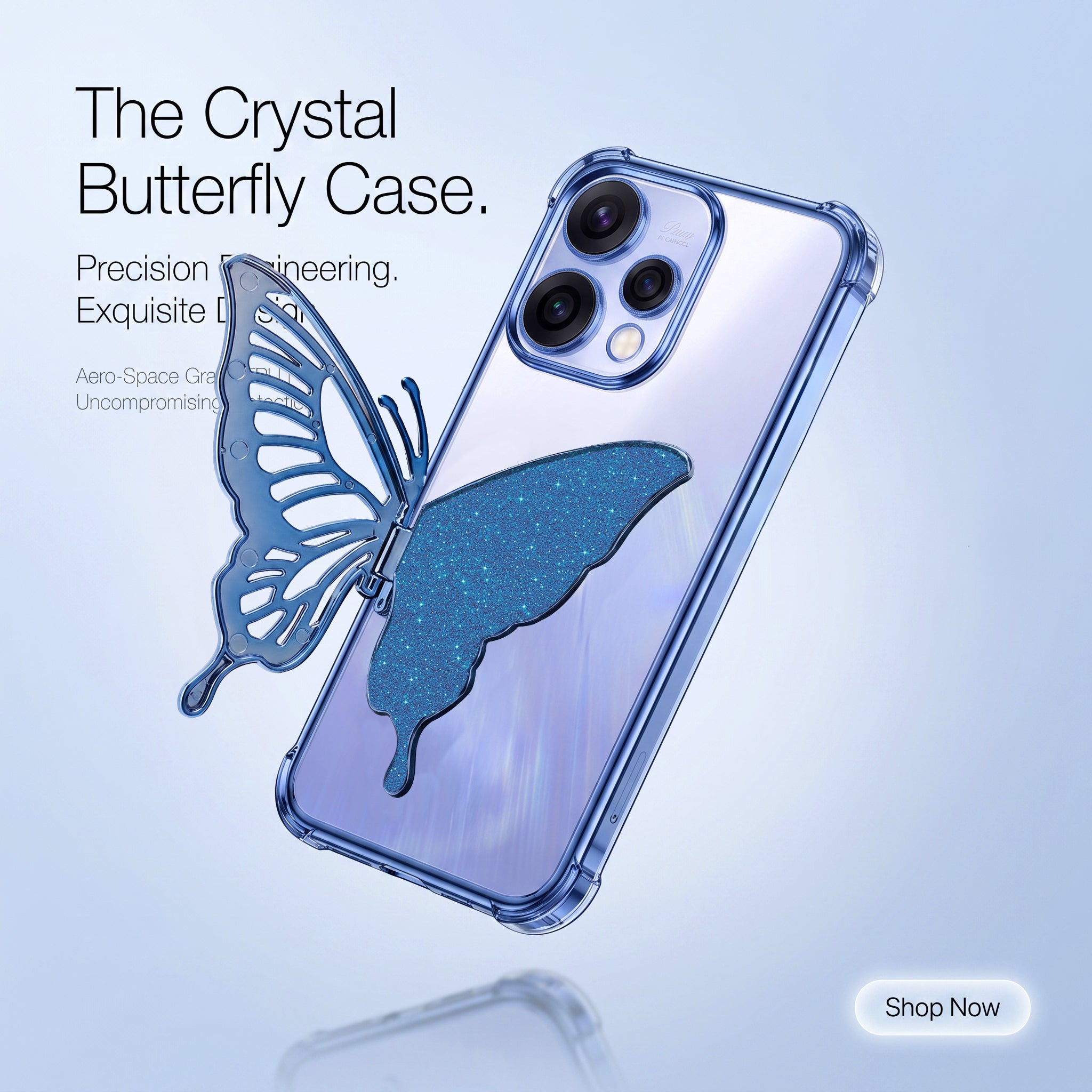 Oppo Reno 15 5G Premium Butterfly Glitter Stand Transparent Shockproof Airbag Phone Case