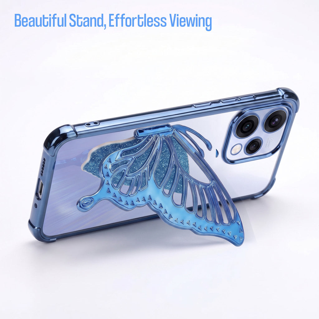 Oppo Reno 15 5G Premium Butterfly Glitter Stand Transparent Shockproof Airbag Phone Case