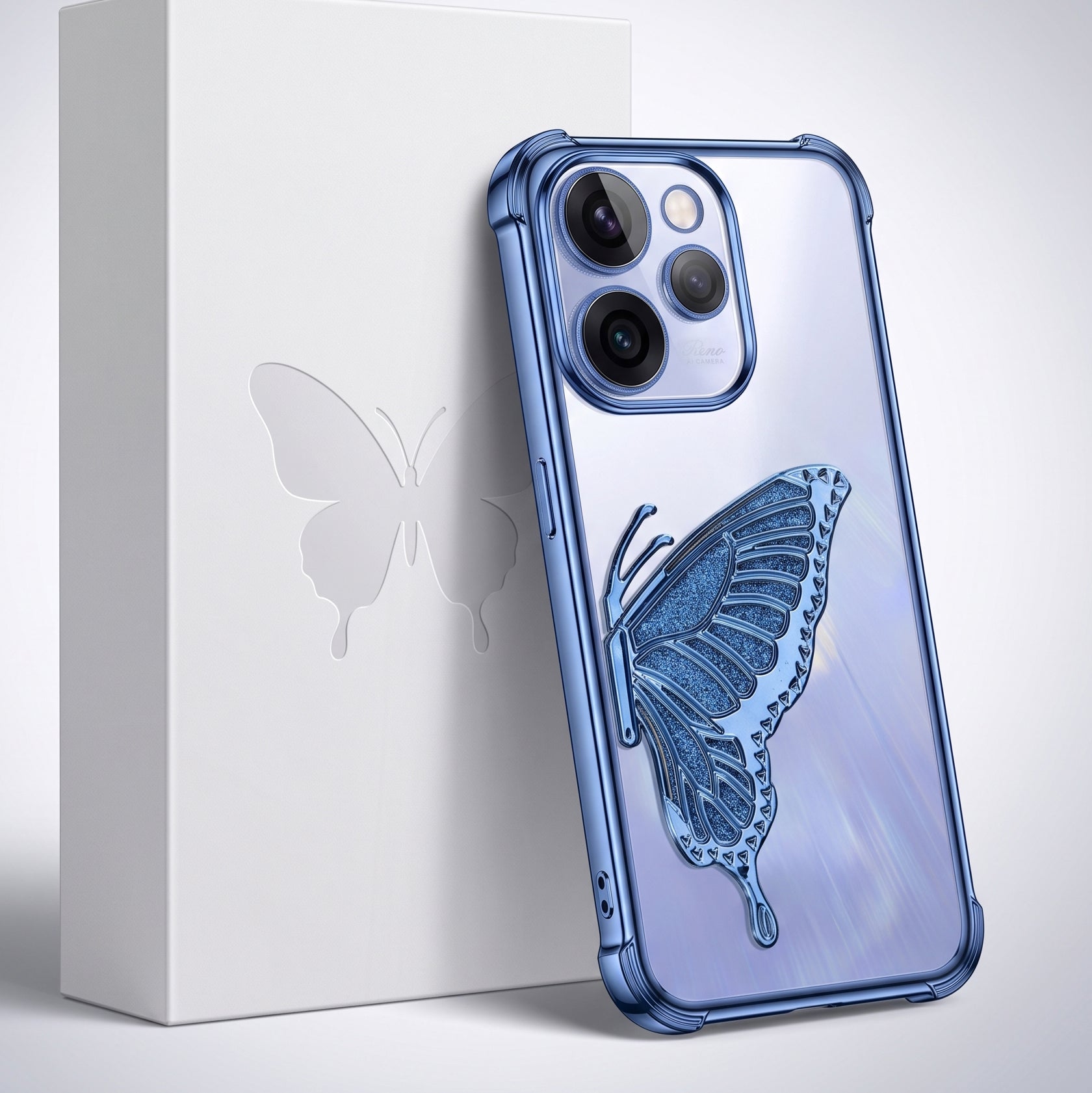 Oppo Reno 15 Pro Mini 5G Premium Butterfly Glitter Stand Transparent Shockproof Airbag Phone Case