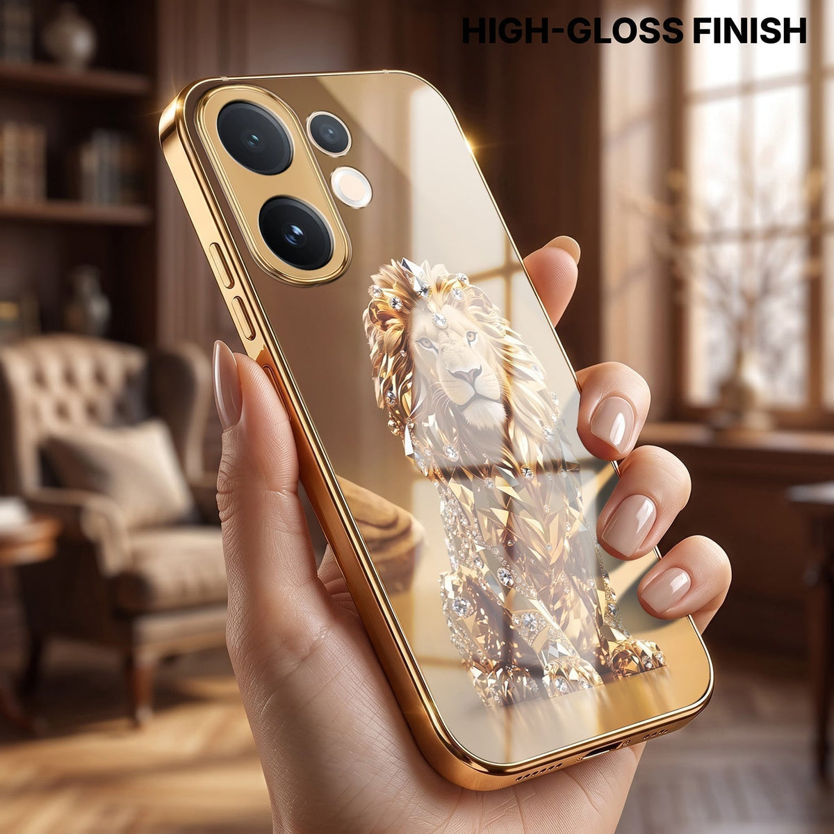 Vivo T4 Pro 5G Luxury Lion Gold Electroplated Glass Phone Back Case
