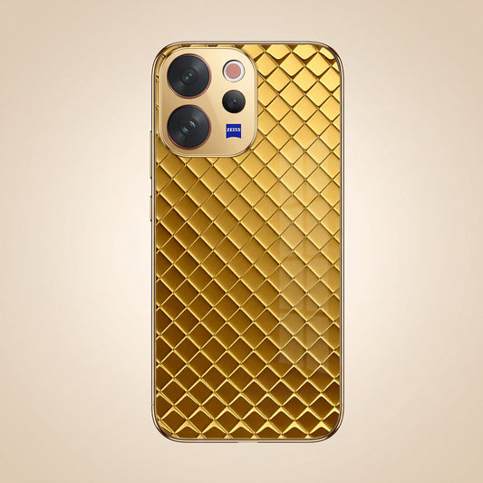 Vivo V70 5G Golden Criss Cross Gold Electroplated Glass Phone Back Case