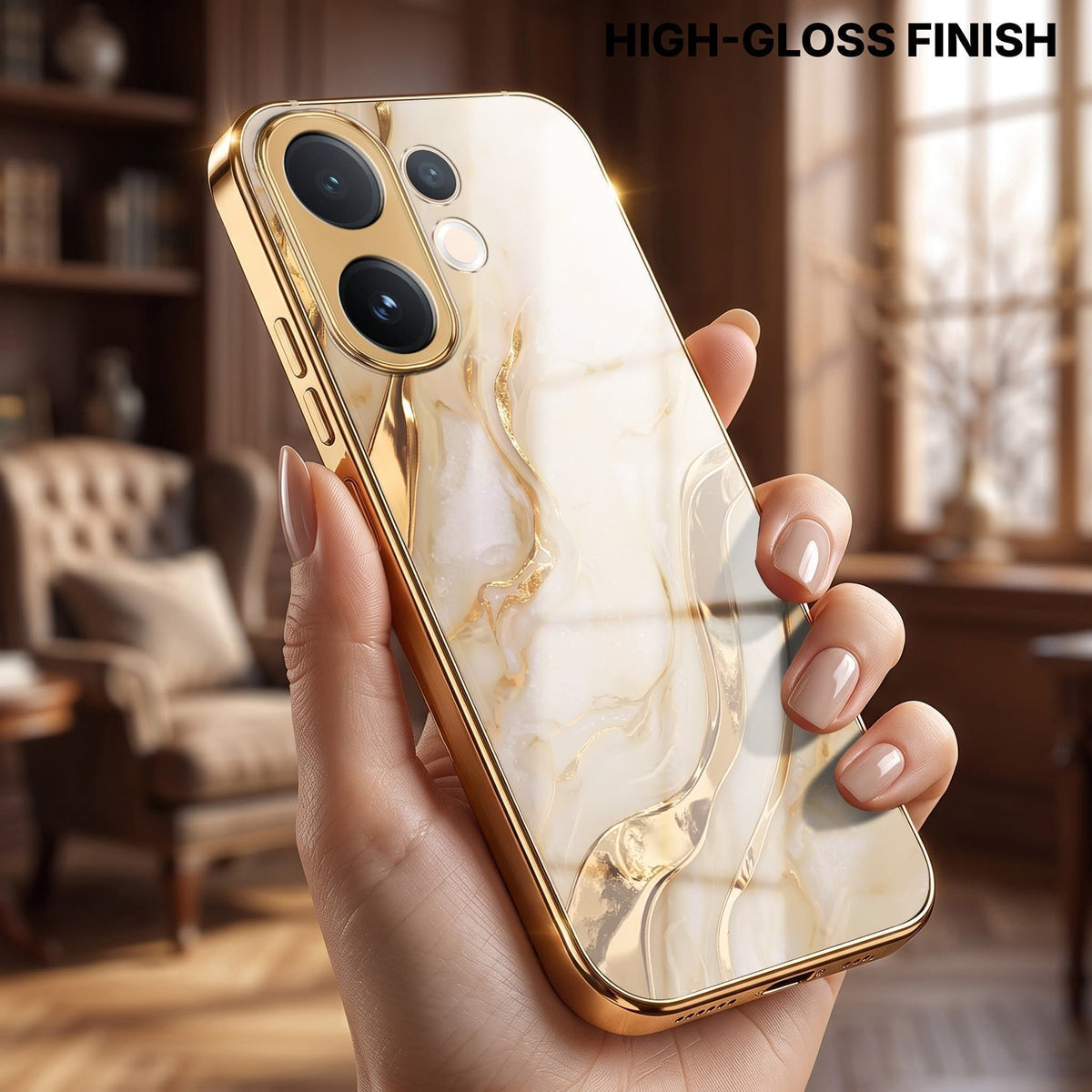 Vivo V60e 5G Marvel Texture Gold Electroplated Glass Phone Back Case