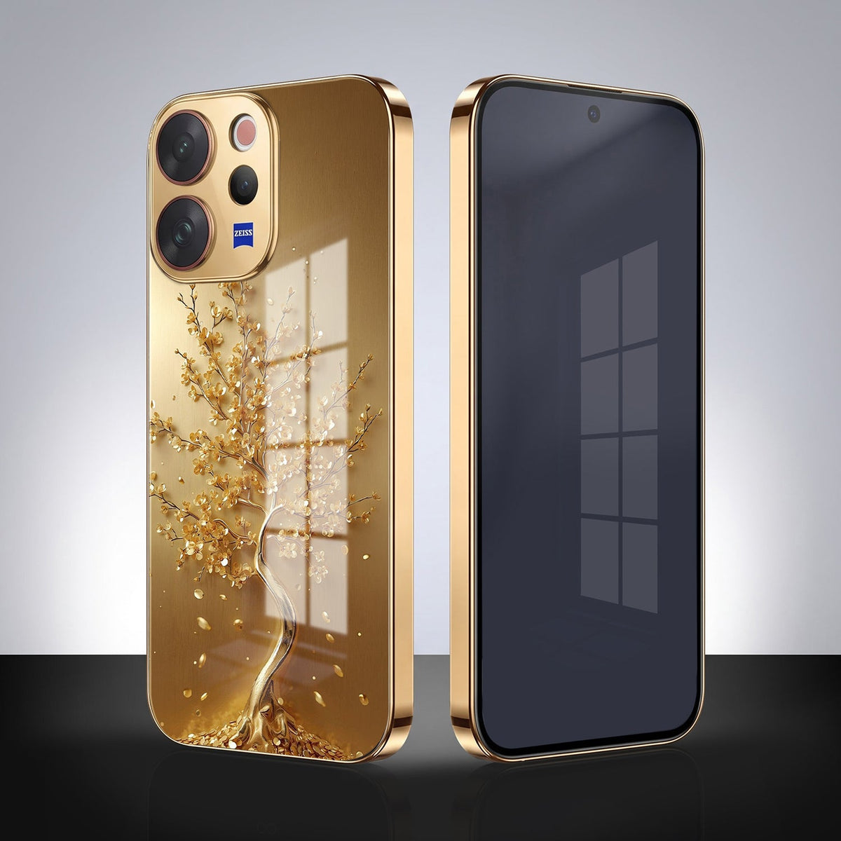 Vivo V70 5G Golden Tree Gold Electroplated Glass Phone Back Case