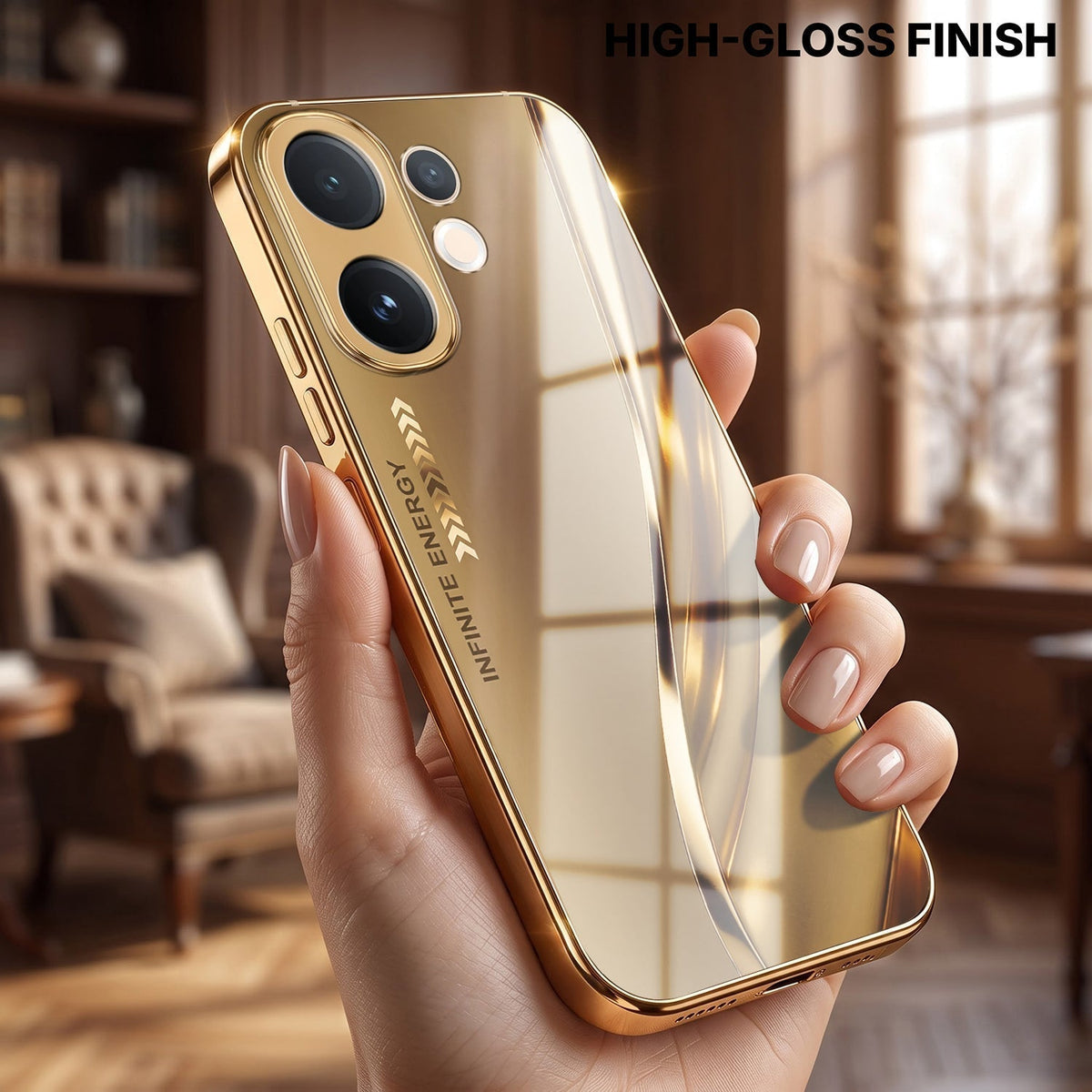 Vivo V60e 5G Luxury Infinity Energy Gold Electroplated Glass Phone Case