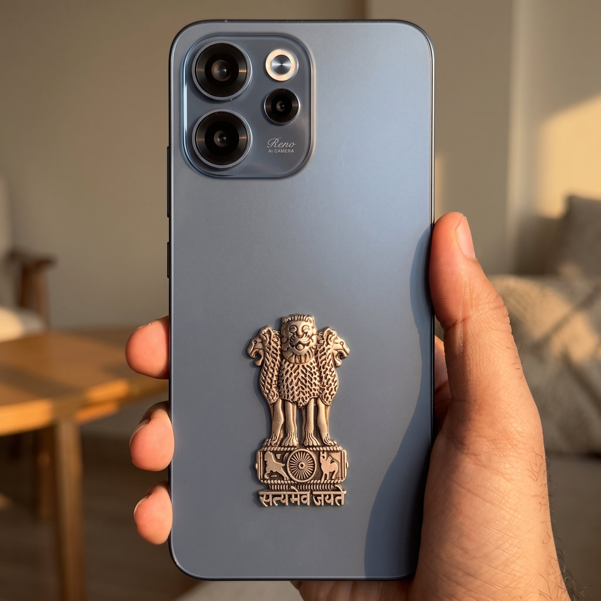 OPPO Reno15c 5G Compatible Satyamev Jayate 3D Metal Emblem Sticker