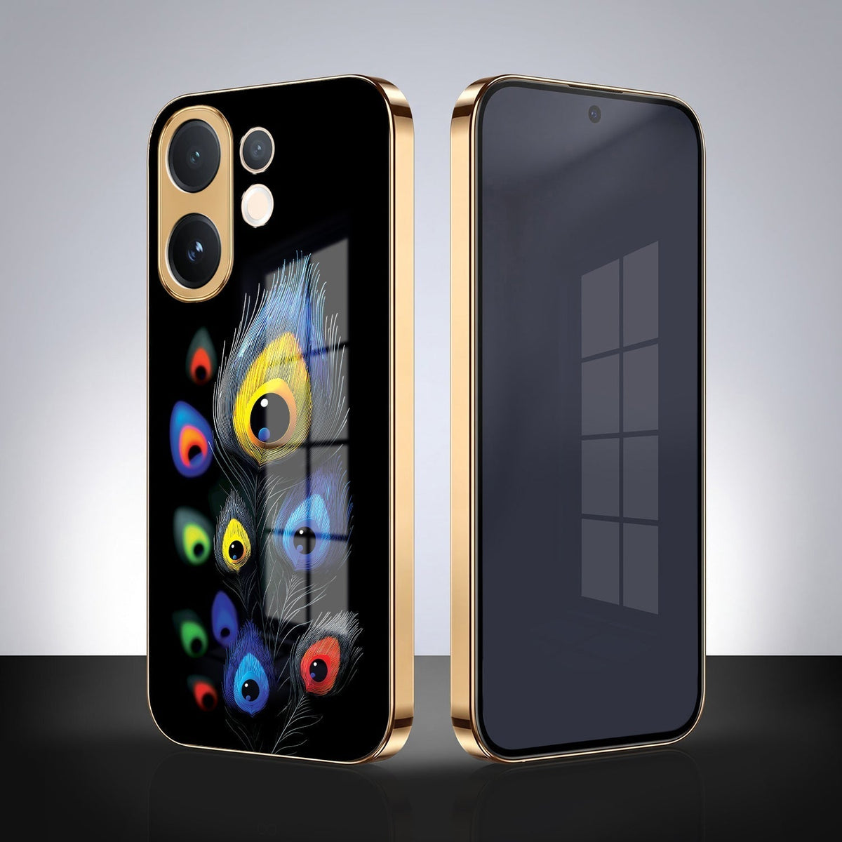 Vivo V60e 5G Multi-Feather Peacock Gold Electroplated Glass Phone Back Case