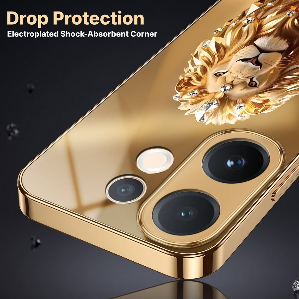 Vivo V60e 5G Luxury Lion Gold Electroplated Glass Phone Back Case
