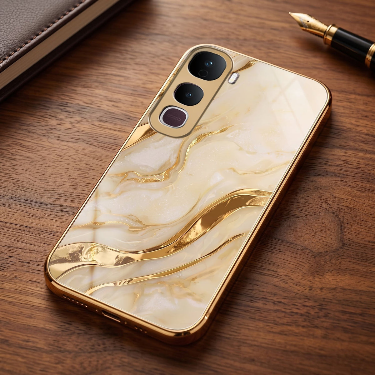 Vivo Y400 Pro 5G Marvel Texture Gold Electroplated Glass Phone Back Case