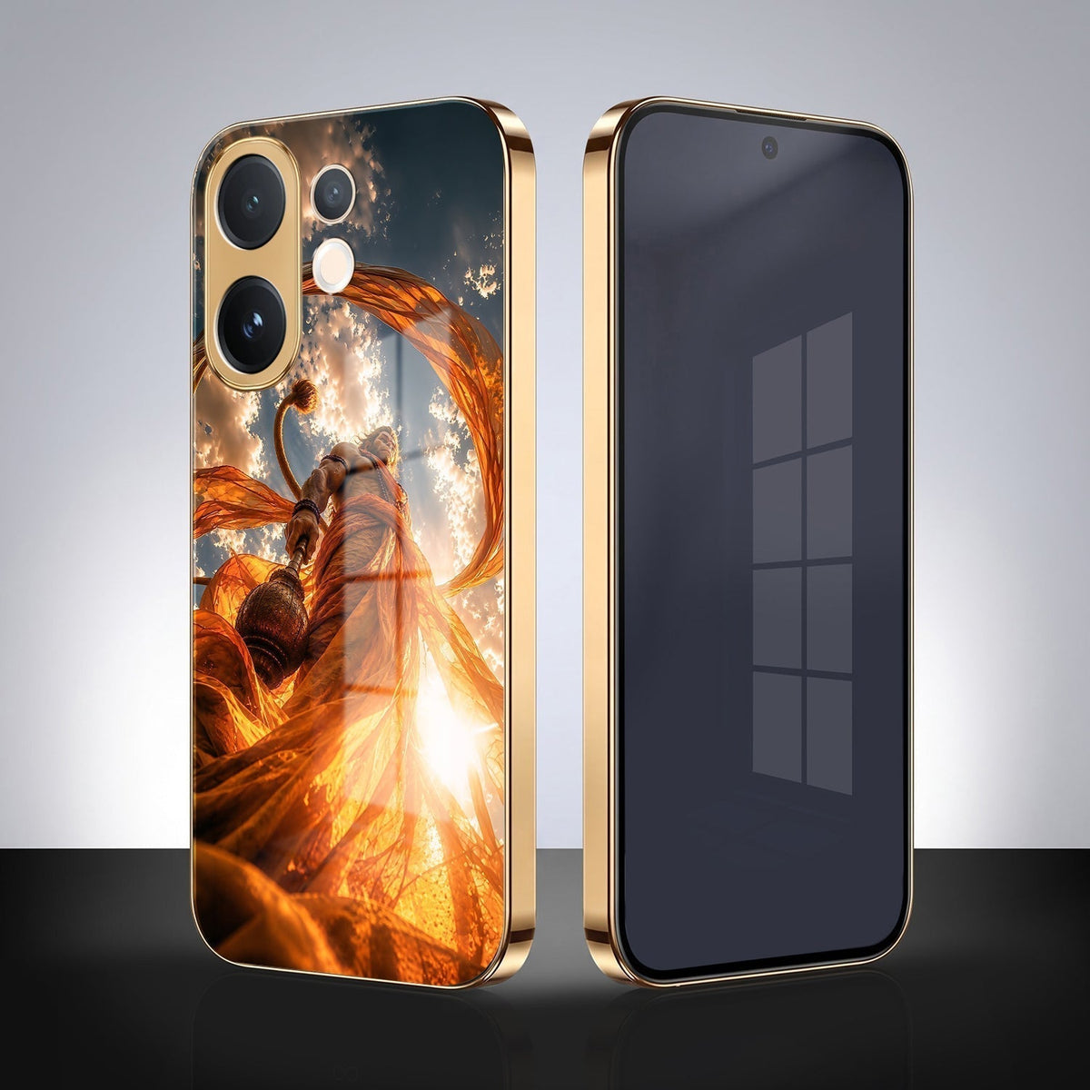 Vivo V60 5G Divine Hanuman Gold Electroplated Glass Phone Back Case