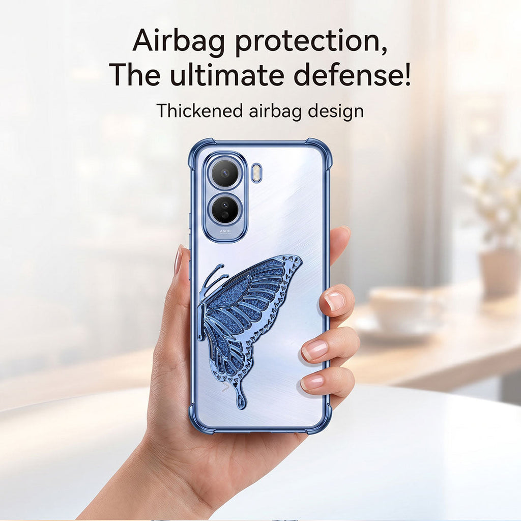 Vivo T5 Pro 5G Premium Butterfly Glitter Stand Transparent Shockproof Airbag Phone Case