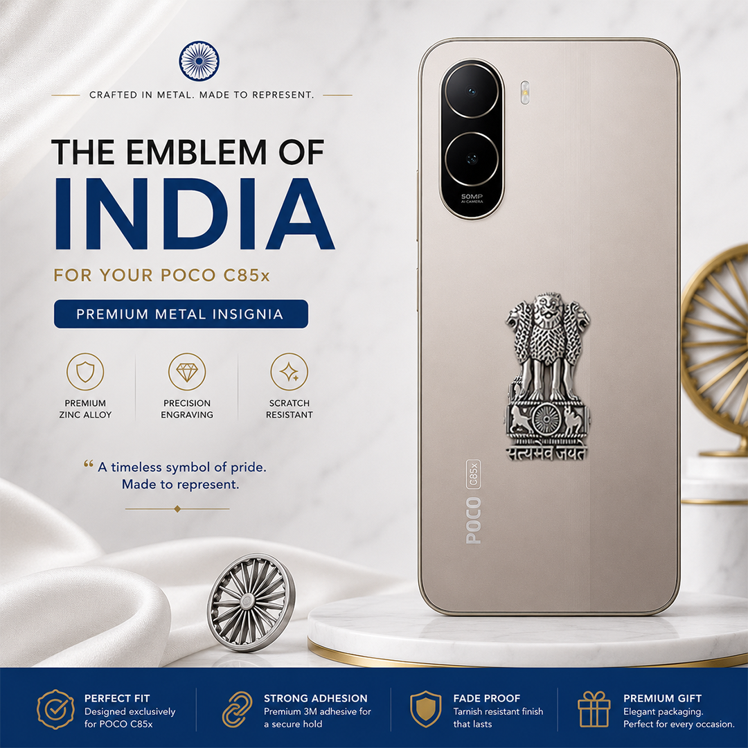 POCO C85x 5G Compatible Satyamev Jayate 3D Metal Emblem Sticker