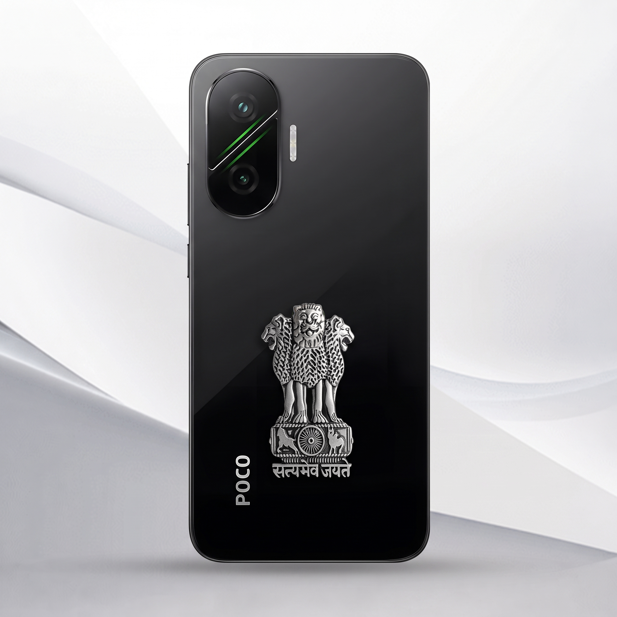 POCO F7 5G Compatible Satyamev Jayate 3D Metal Emblem Sticker