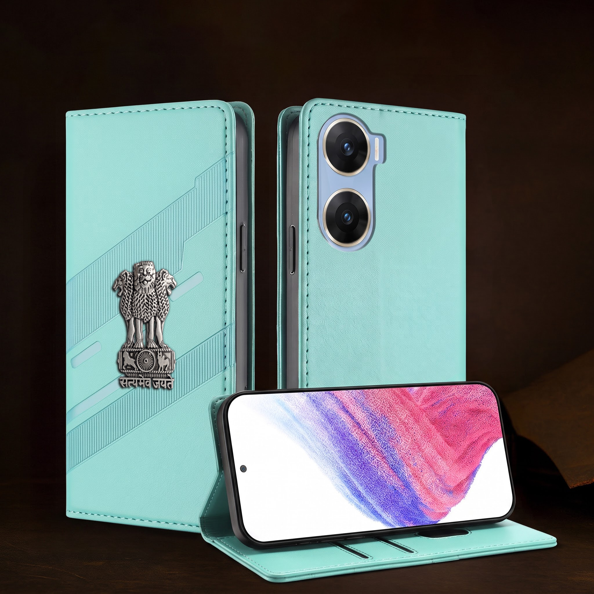 Vivo V29e 5G Satyamev Jayate 3D Emblem Magnetic Flip Wallet Case