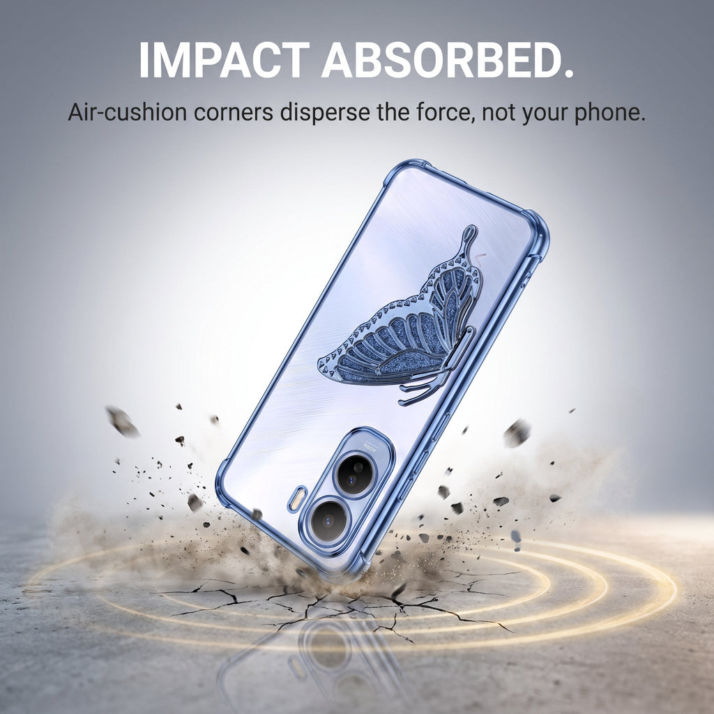 Vivo T5 Pro 5G Premium Butterfly Glitter Stand Transparent Shockproof Airbag Phone Case