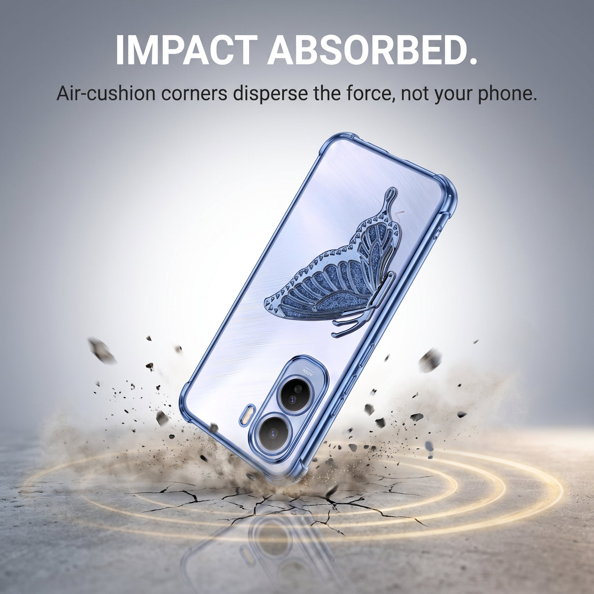 Vivo T5 Pro 5G Premium Butterfly Glitter Stand Transparent Shockproof Airbag Phone Case