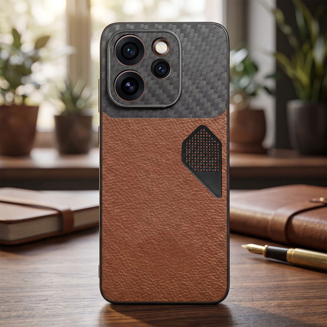 Oppo Reno 15 Pro Mini 5G Carbon Fiber Heat Dissipation Leather Hybrid Phone Case