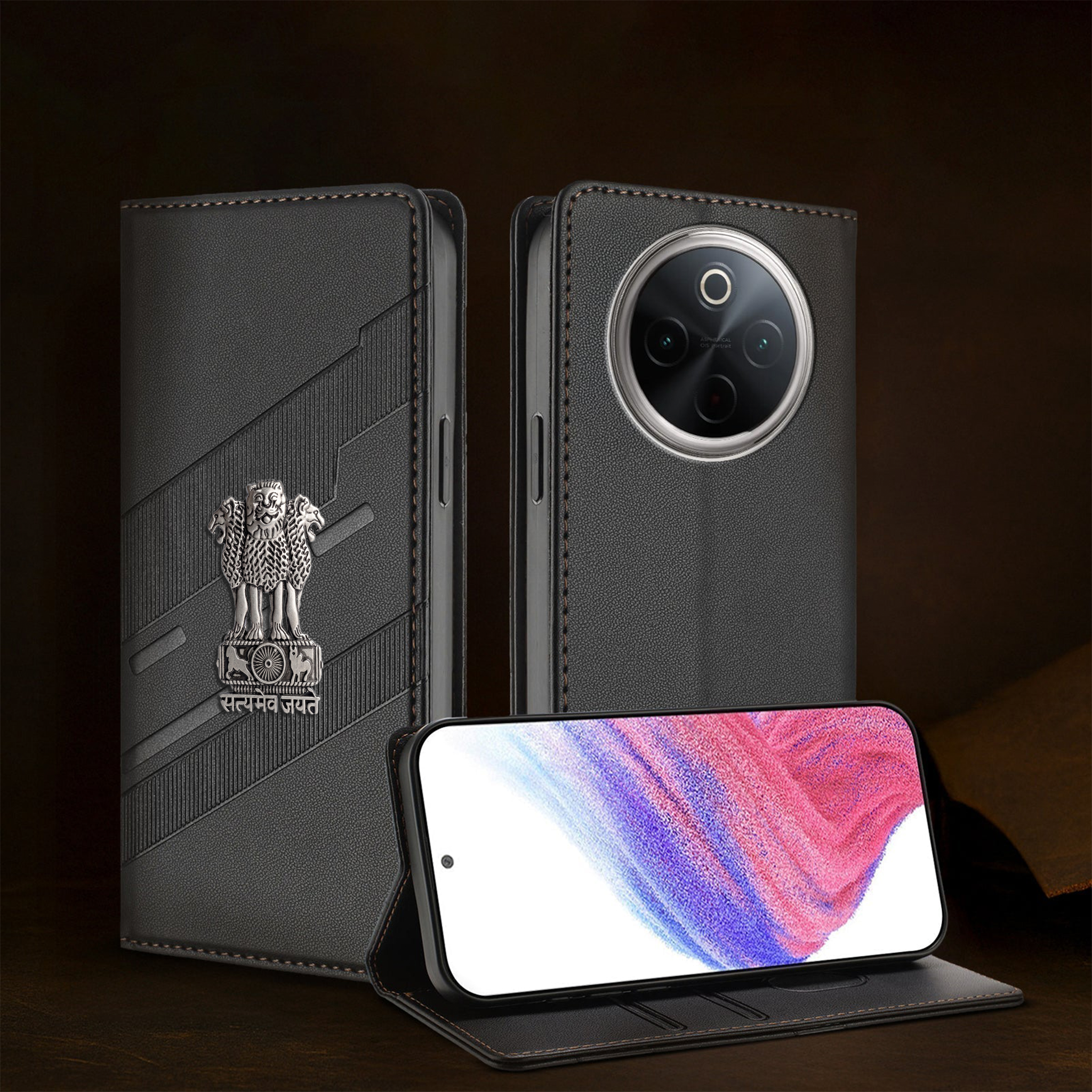 Vivo T4 5G Satyamev Jayate 3D Emblem Magnetic Flip Wallet Case