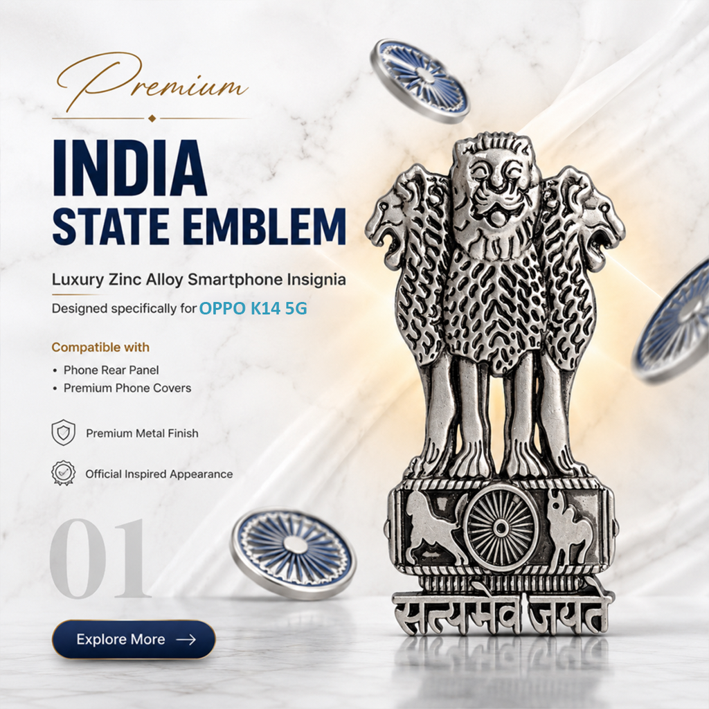 Oppo K14 5G Compatible Satyamev Jayate 3D Metal Emblem Sticker