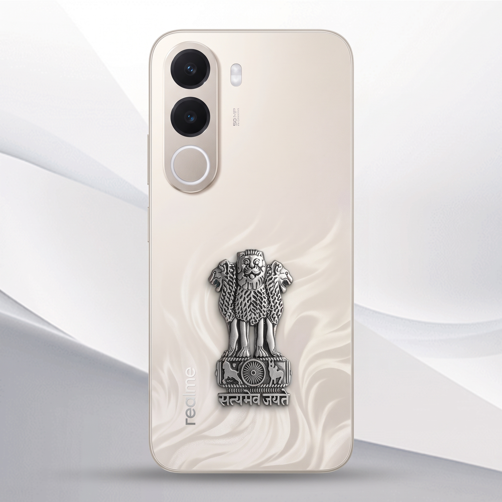 Realme C100x 5G Compatible Satyamev Jayate 3D Metal Emblem Sticker
