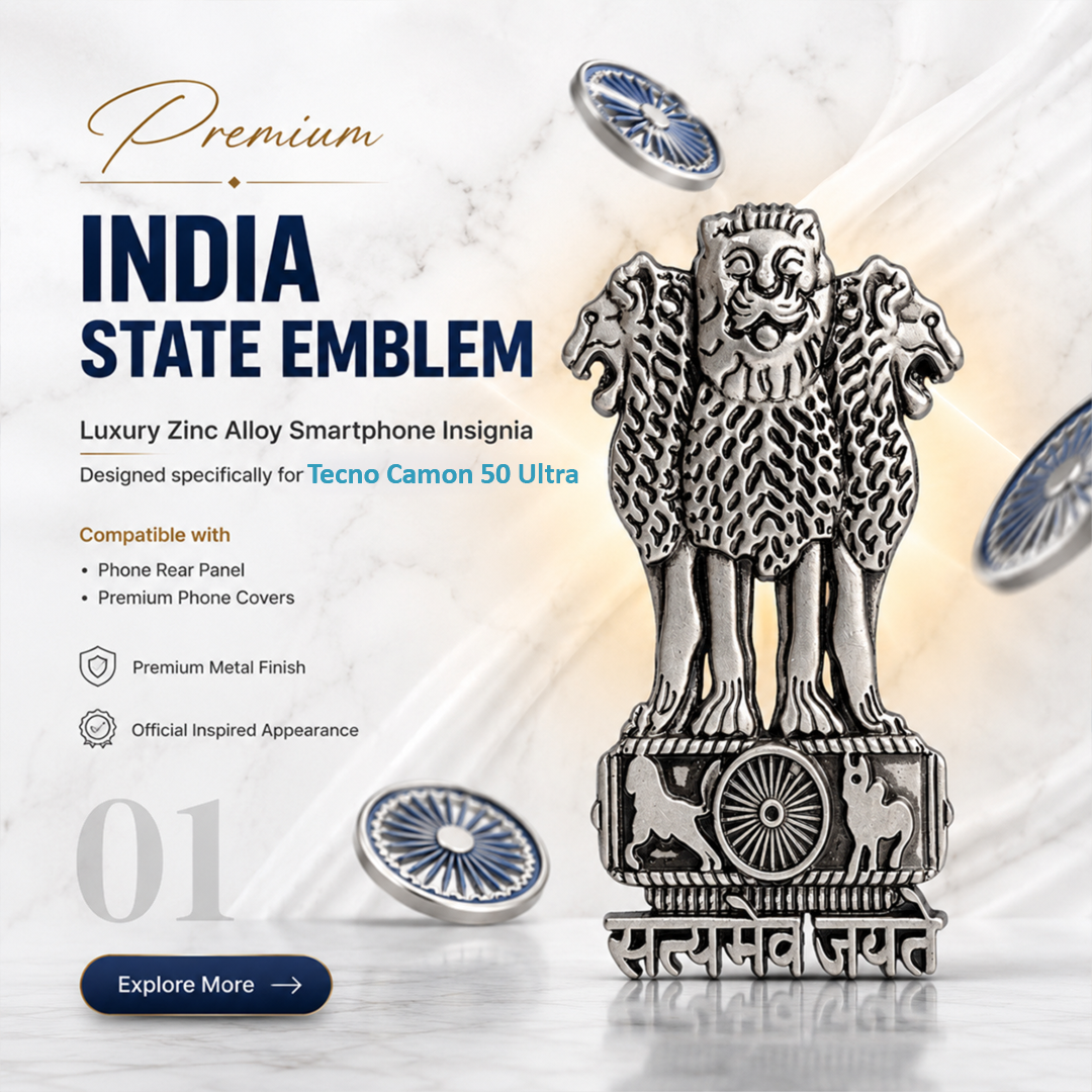 Tecno Camon 50 Ultra 5G Compatible Satyamev Jayate 3D Metal Emblem Sticker