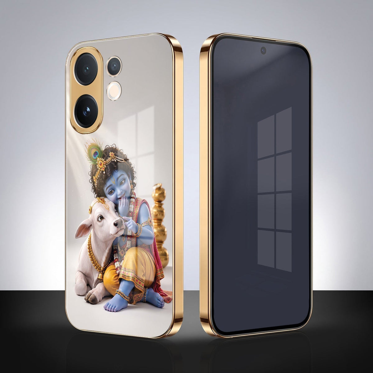 Vivo V60e 5G Bal Krishna Blessings Gold Electroplated Glass Phone Back Case