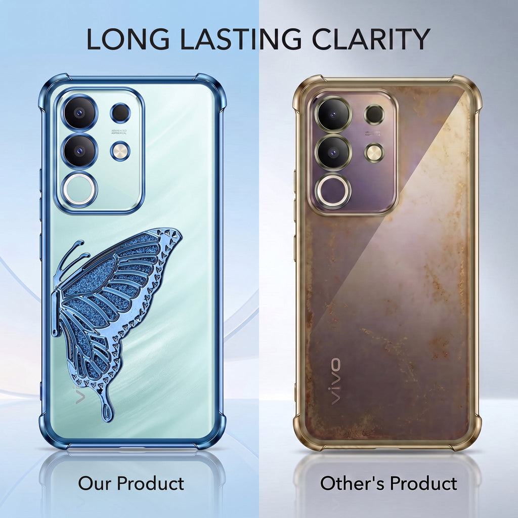 Vivo T4x 5G Premium Butterfly Glitter Stand Transparent Shockproof Airbag Phone Case
