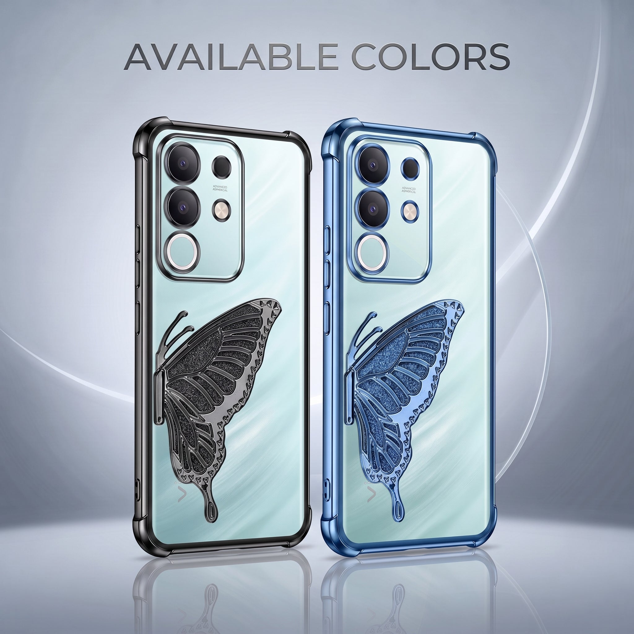Vivo T4x 5G Premium Butterfly Glitter Stand Transparent Shockproof Airbag Phone Case