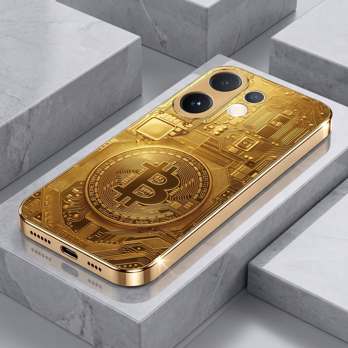 Vivo V60 5G Bitcoin Gold Electroplated Glass Phone Back Case