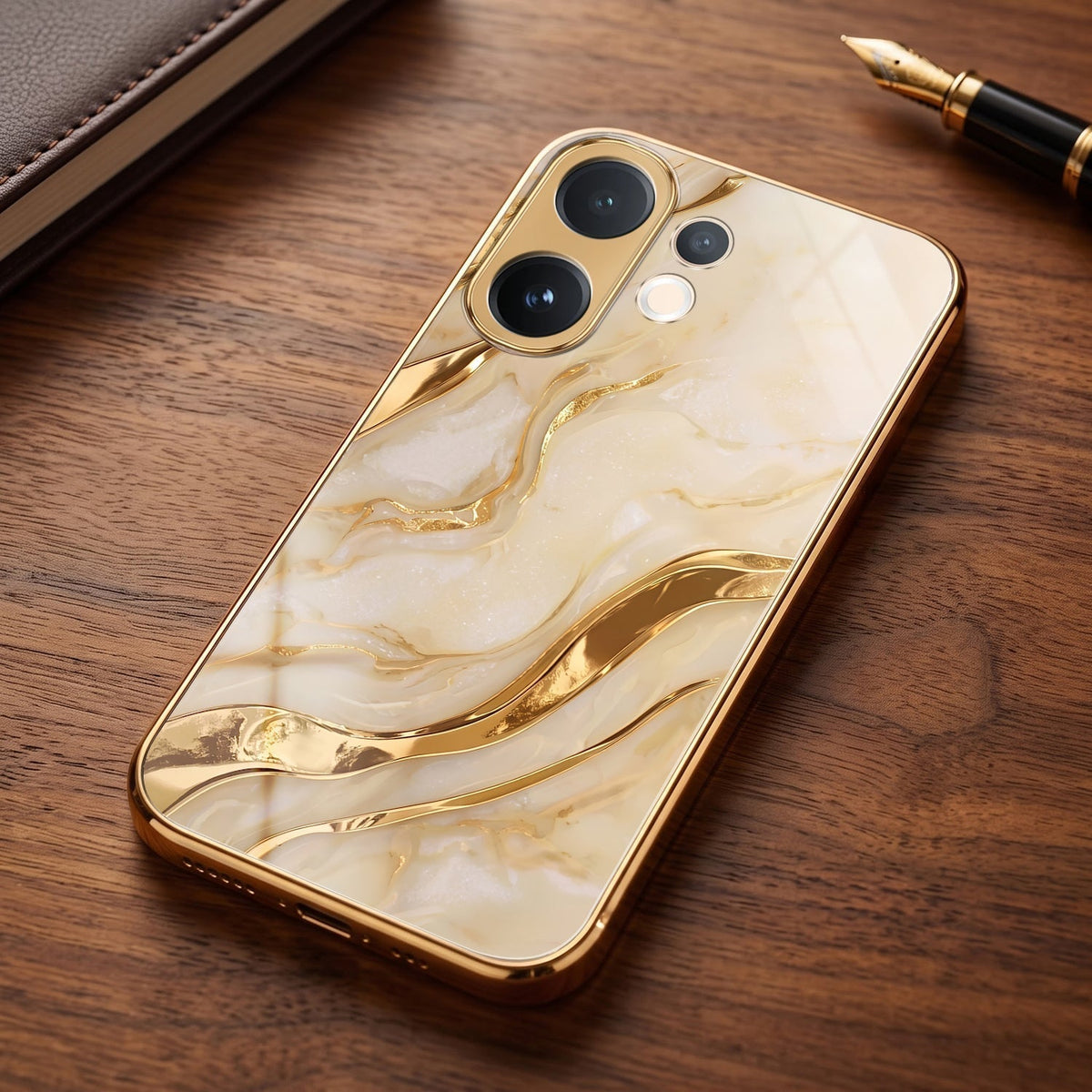 Vivo T4 Pro 5G Marvel Texture Gold Electroplated Glass Phone Back Case