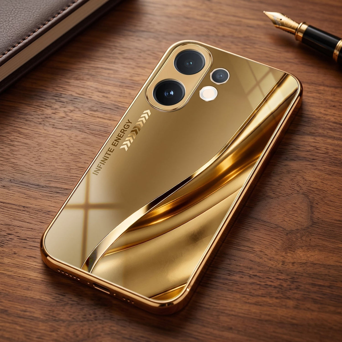 Vivo V60e 5G Luxury Infinity Energy Gold Electroplated Glass Phone Case