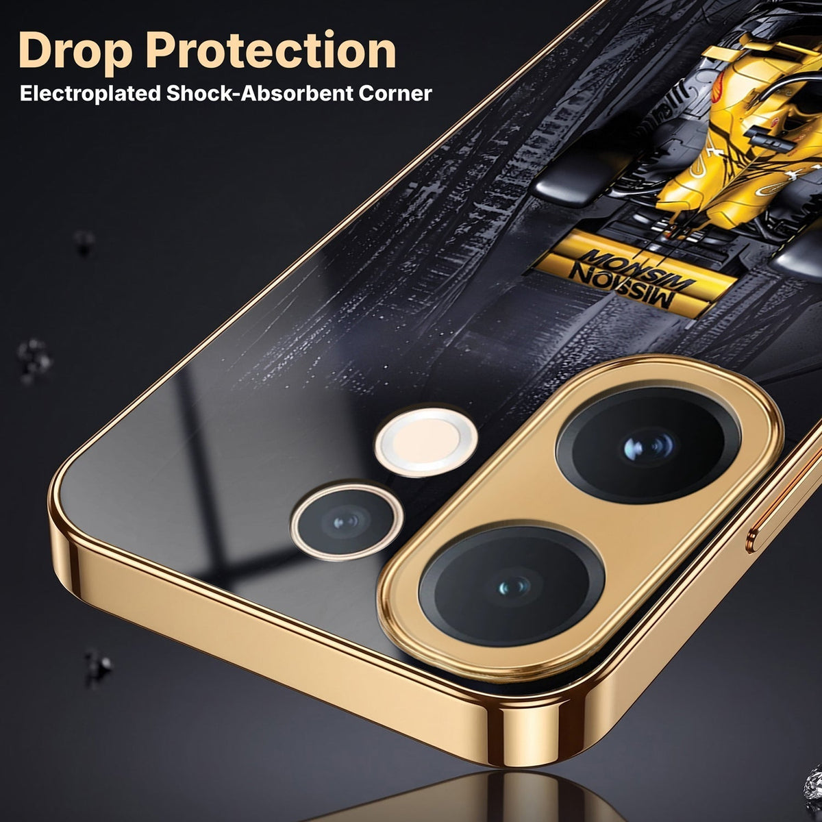 Vivo T4 Pro 5G F1 Racing Car Gold Electroplated Glass Phone Back Case