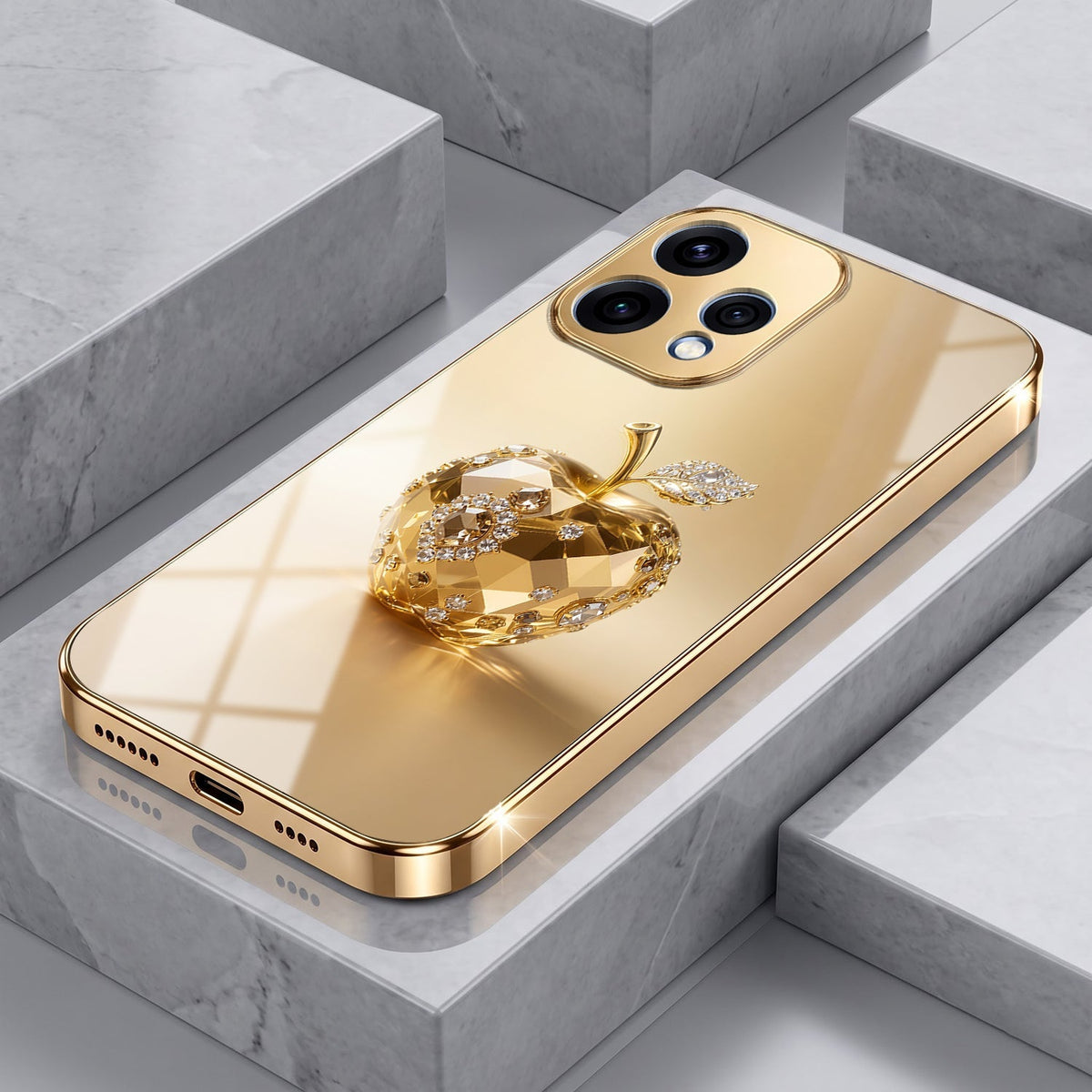 Oppo Reno 15 5G Golden Apple Gold Electroplated Glass Phone Back Case