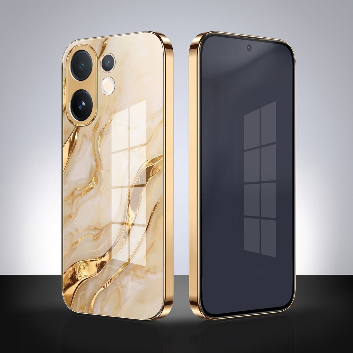 Vivo V60e 5G Marvel Texture Gold Electroplated Glass Phone Back Case