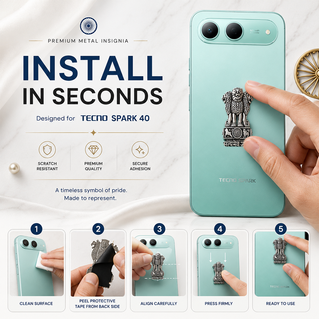 Tecno Spark 40 5G Compatible Satyamev Jayate 3D Metal Emblem Sticker