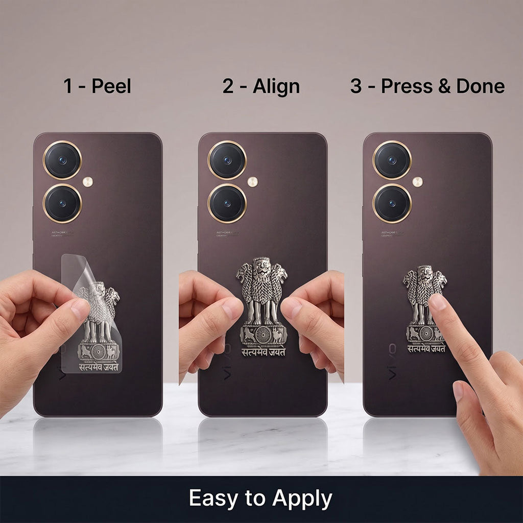 Vivo Y27 5G Compatible Satyamev Jayate 3D Metal Emblem Sticker