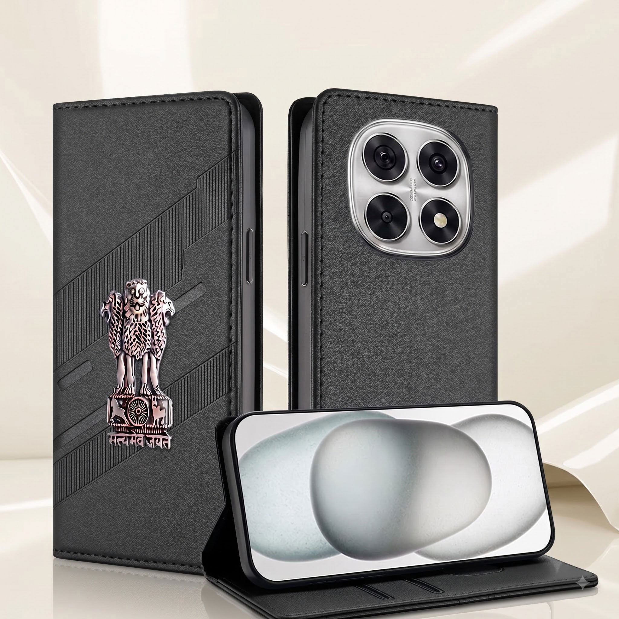 Oppo F29 Pro 5G Satyamev Jayate 3D Emblem Magnetic Flip Wallet Case