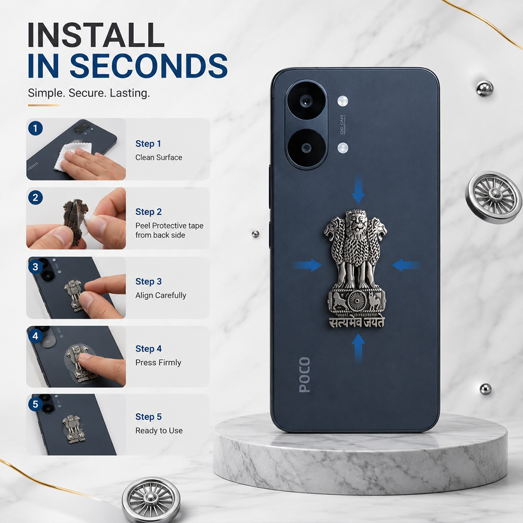 POCO X8 Pro 5G Compatible Satyamev Jayate 3D Metal Emblem Sticker