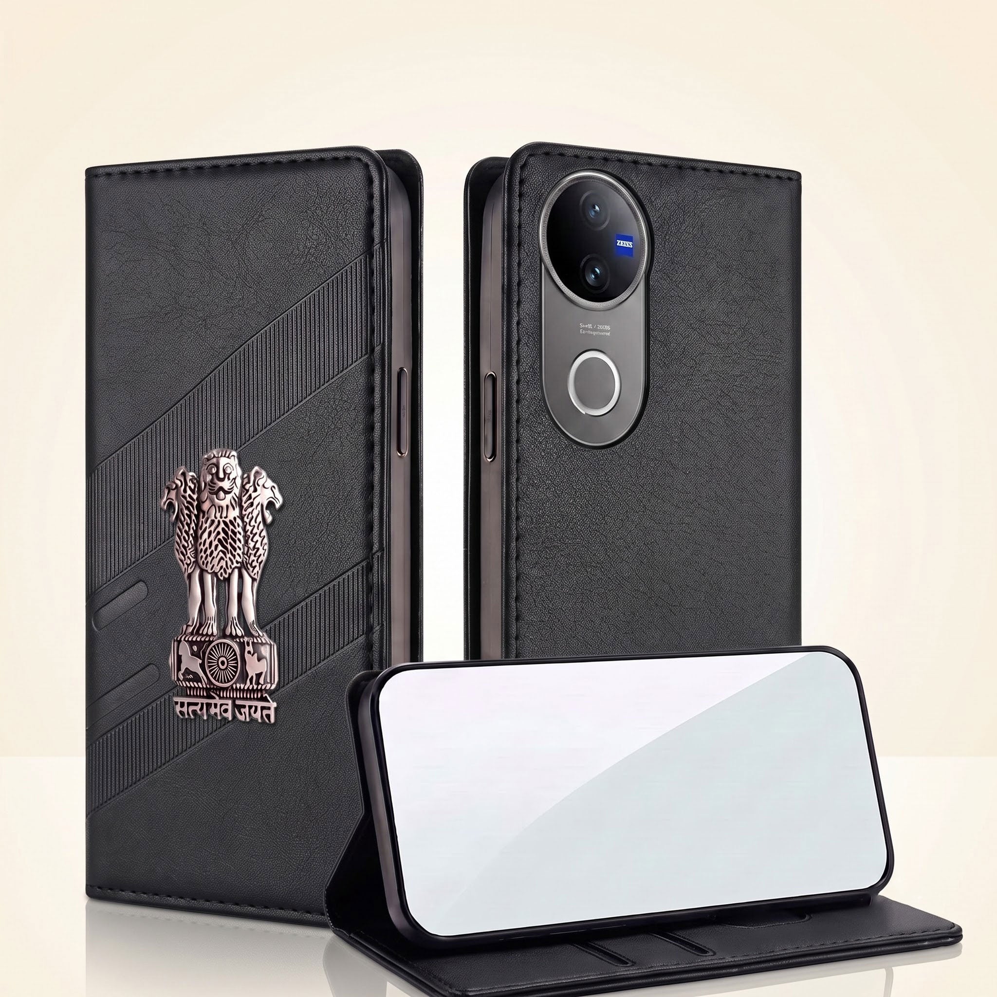 Vivo V50 5G Satyamev Jayate 3D Emblem Magnetic Flip Wallet Case
