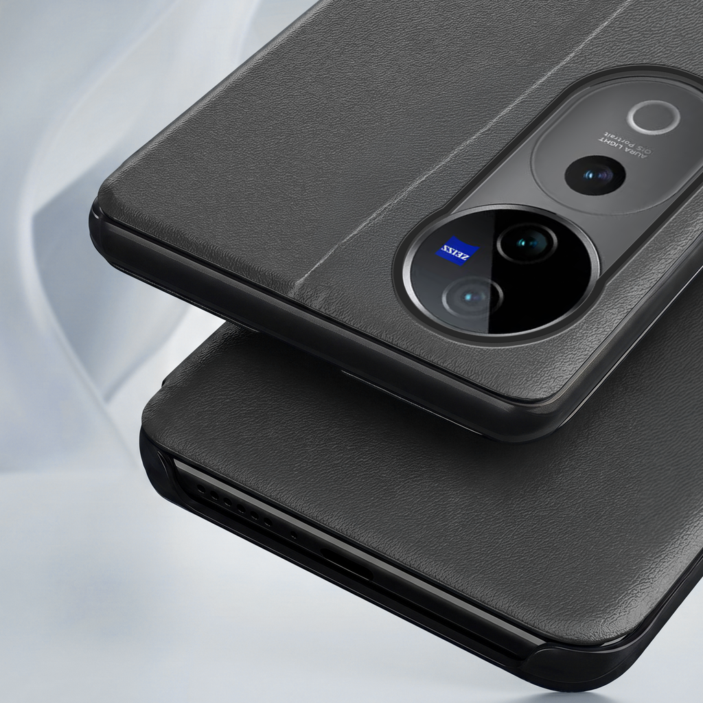 Vivo V40 Pro 5G Metal Emblem Satyamev Jayate Half Window Leather Flip Case
