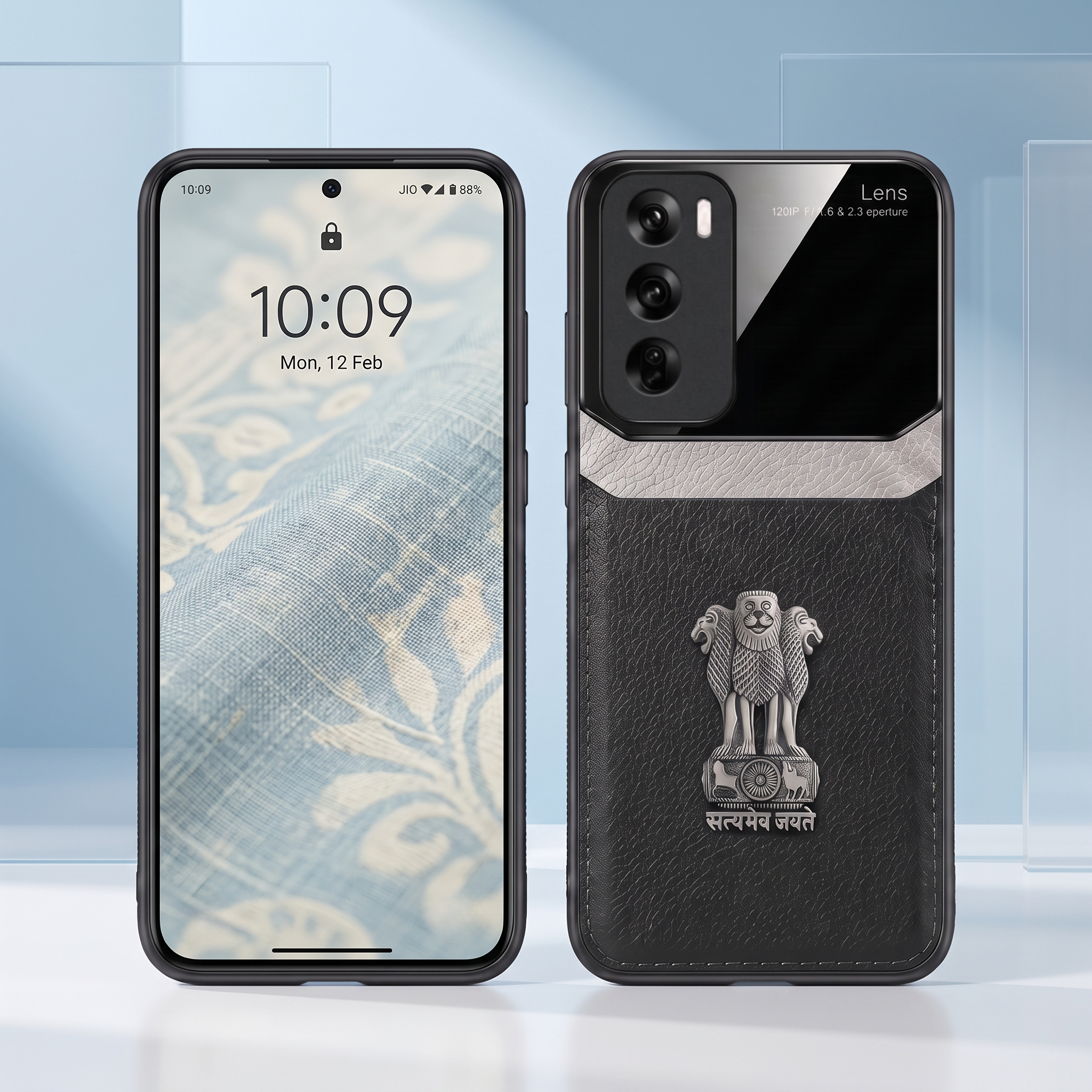 Oppo Reno 12 5G Satyamev Jayate 3D Metal Leather Back Case