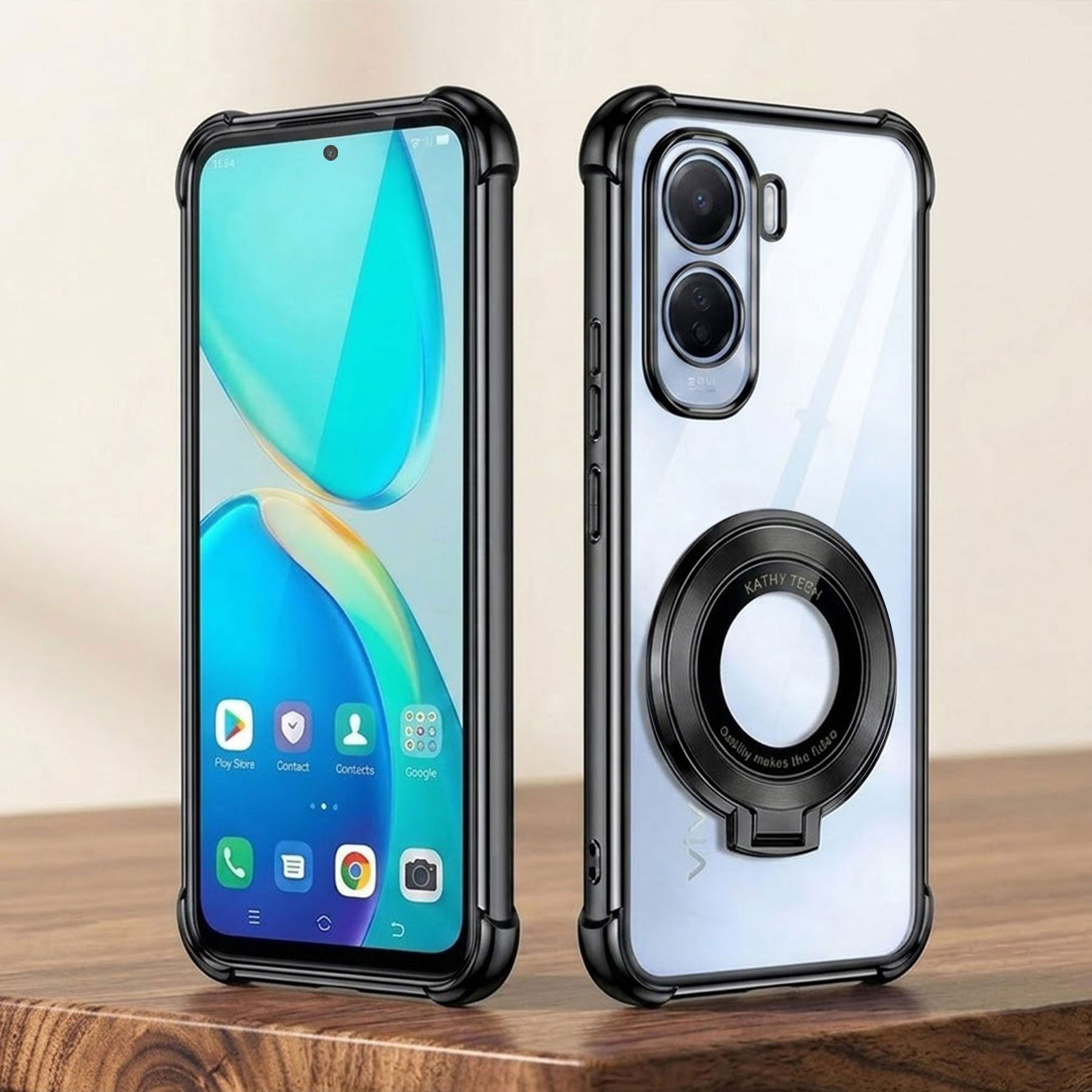 Vivo T5 Pro 5G Original Luxury Magnifier Ring Stand Shockproof Airbags Corner Case