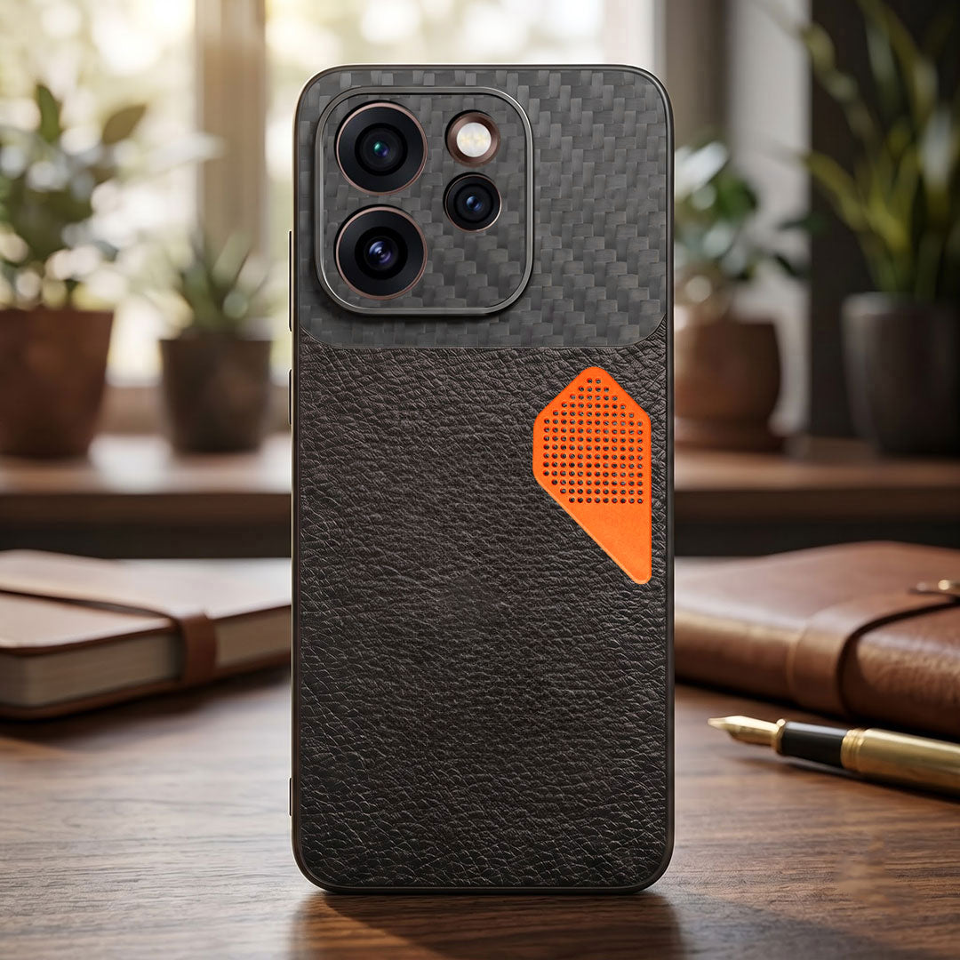 Oppo Reno 15 Pro Mini 5G Carbon Fiber Heat Dissipation Leather Hybrid Phone Case