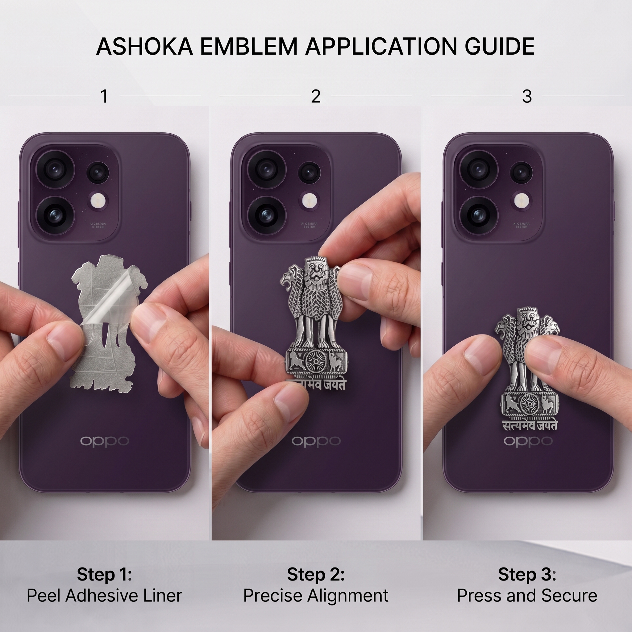 Oppo Reno 16 5G Compatible Satyamev Jayate 3D Metal Emblem Sticker