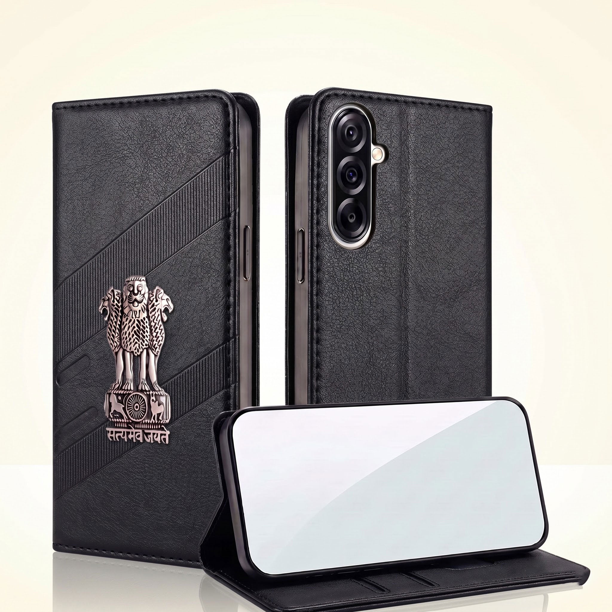 Samsung Galaxy A56 5G Satyamev Jayate 3D Emblem Magnetic Flip Wallet Case